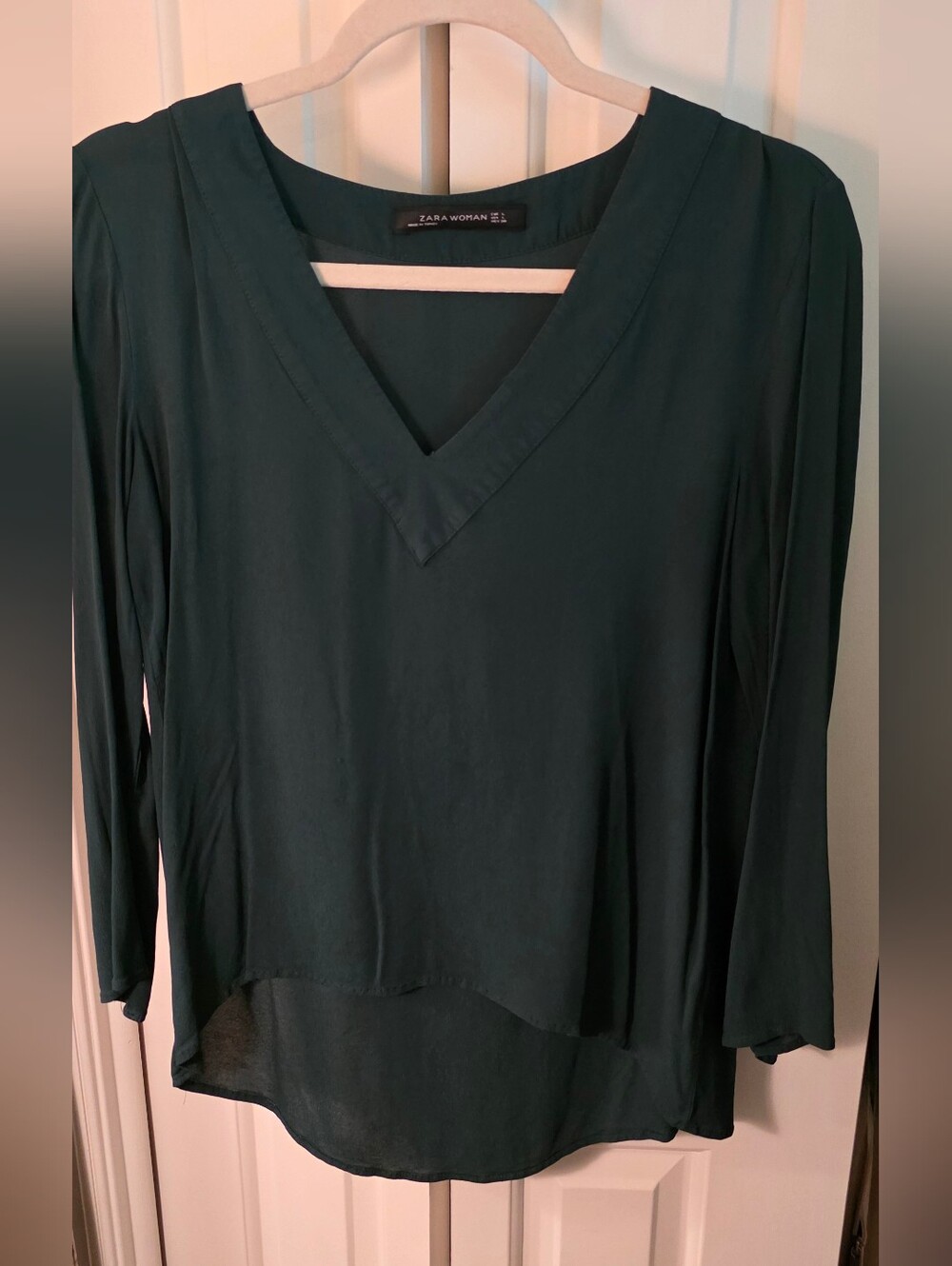 Zara Teal V-Neck Long Sleeve Blouse L